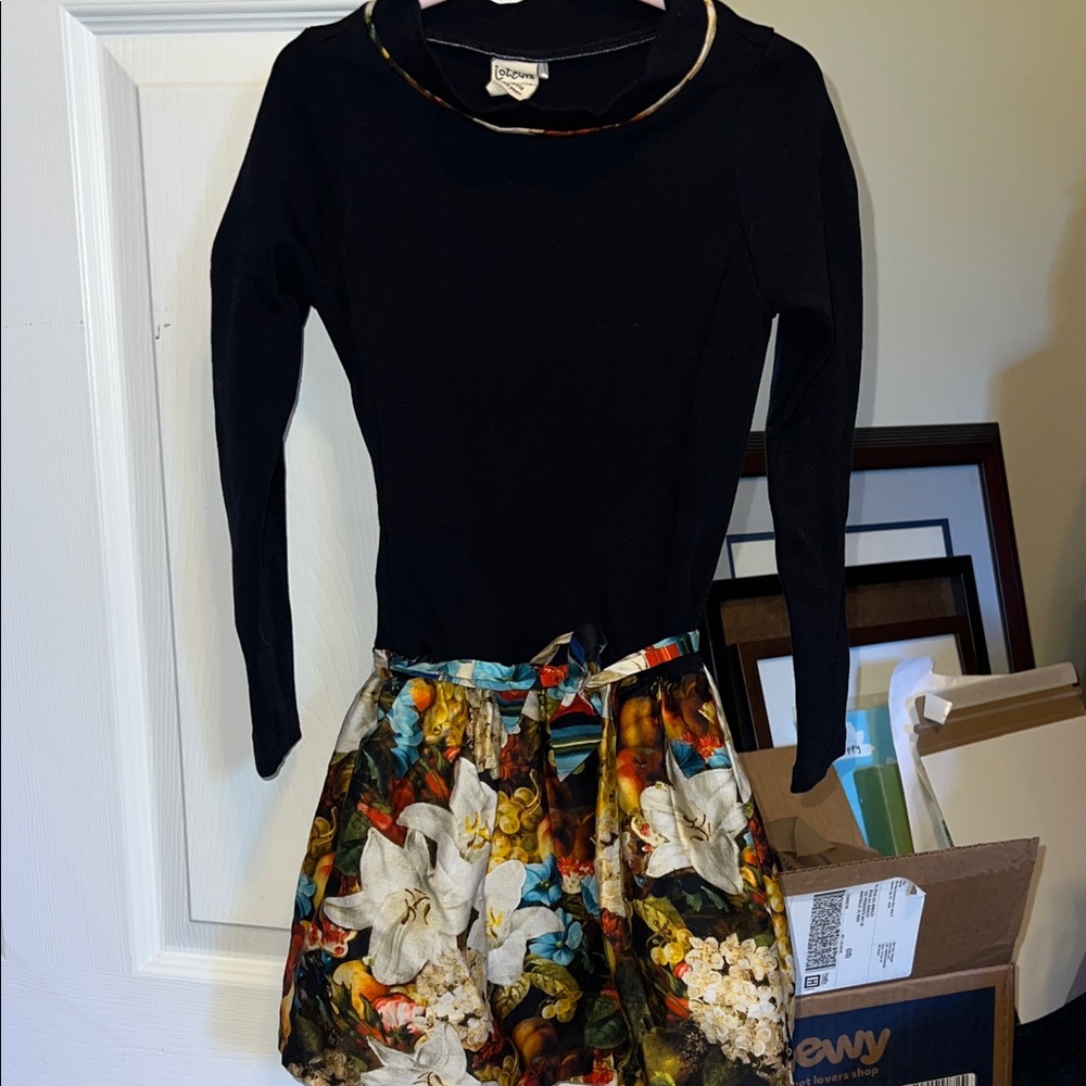 Jottum Long Sleeve Dress with Floral Skirt